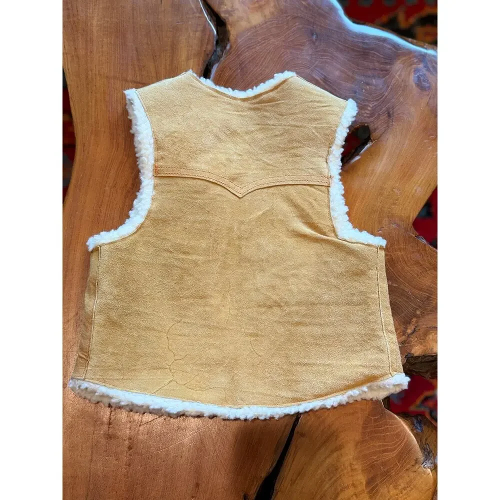 Kids Western Suede Shearling Vest 3T Tan Oklahoma 1907 Snap Cowboy Cowgirl